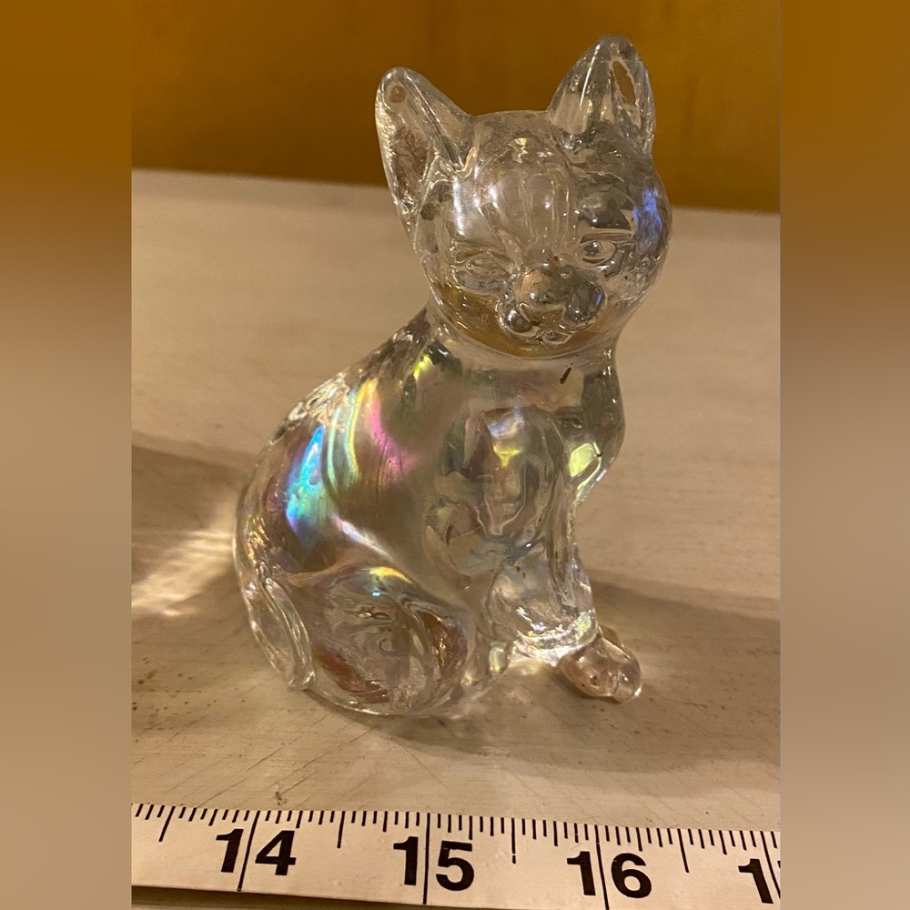 PERFECT Iridescent Glass Cat And 2 Glass Candle Holders Mo Chips Cracks or Flaws - Picture 5 of 10